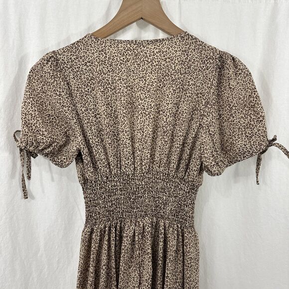 Unbranded Cheetah Print Smocked Waist Button Front Maxi Dress Size S Coquette - Picture 12 of 13